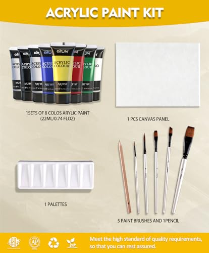 Colorful Artist Acrylic Paint Set, 16 Pack 0.74oz each with brush and Palette Art Paint, Non Toxic, Highly Pigment Paints for DIY Crafts & Beginner Artists