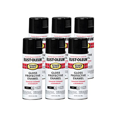 Rust-Oleum 7779830-6PK Stops Rust Spray Paint, 12 oz, Gloss Black, 6 Pack - color: Gloss Black, size: 12 Ounce (Pack of 6)