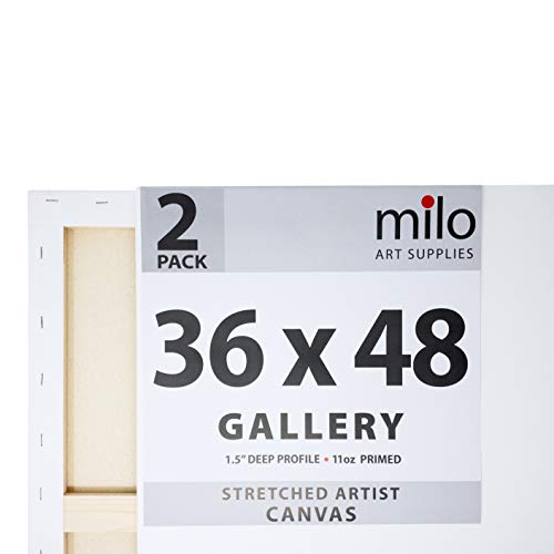 milo Stretched Artist Canvas | 36x48 inches | 2 Pack | 1.5” inch Thick Gallery Profile | 15 oz Primed Large Canvases for Painting, Ready to Paint Art Supplies for Acrylic, Oil - size: 36" x 48" Pack of 2
