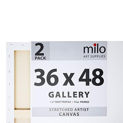 milo Stretched Artist Canvas | 36x48 inches | 2 Pack | 1.5” inch Thick Gallery Profile | 15 oz Primed Large Canvases for Painting, Ready to Paint Art Supplies for Acrylic, Oil - size: 36" x 48" Pack of 2