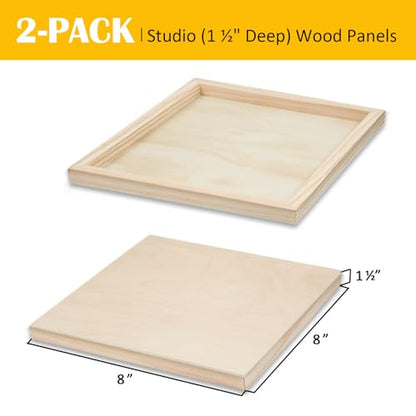 Falling in Art 2 Pack Unfinished Wooden Canvas Panels, 8x8 Gallery Birch Wood Panels Kit, 1 1/2" Deep Art Cradle Boards for Acrylic Painting, Pouring and Burning - size: 8*8 2 Pack