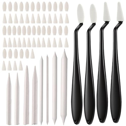 76 PCS Oil Pastel Blending Tools for Drawing, Blending Stumps and Paper Art Blenders Set with 60pcs Replacement Heads, Sponge Pens Sketch Drawing Tools for Highlighting Shadowing
