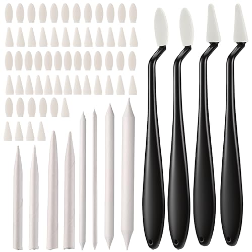 76 PCS Oil Pastel Blending Tools for Drawing, Blending Stumps and Paper Art Blenders Set with 60pcs Replacement Heads, Sponge Pens Sketch Drawing Tools for Highlighting Shadowing