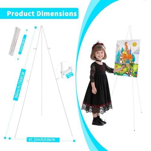 MXG Portable Folding Metal White Display Easel Stand for Sign, Painting & Poster, 66" Height Adjustable Acrylic Sign Holder with 4 Clips for Wedding, Office, Art Exhibition & Classroom - color: White