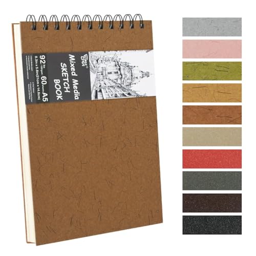 8.3x5.8 Sketch Book, Top Spiral Bound Sketch Pad, 60sheets 92lb/150gsm Nature White Paper, Acid-Free Mixed Media Paper for Painting, Dawing & Art Supplies.N-Coffee - color: TopSpiral-NatureWhite-Coffee