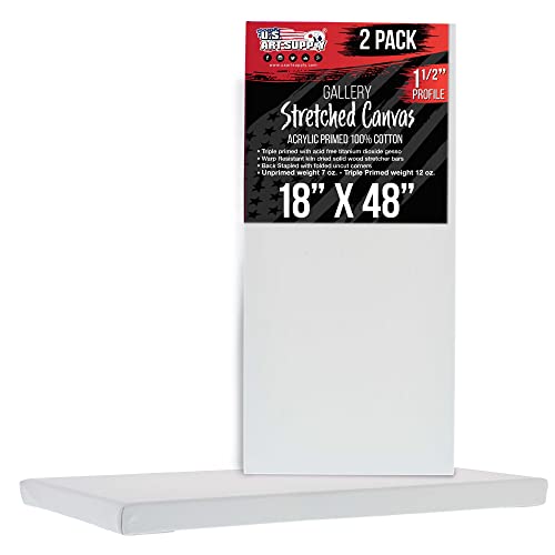 U.S. Art Supply Large Stretched Canvas for Painting 18x48 inch Gallery Depth 1-1/2" Thick, 2-Pack - 12oz Acrylic Gesso Triple Primed, Professional Artist Quality, 100% Cotton - Oil, Pouring Paint - size: 18" x 48"