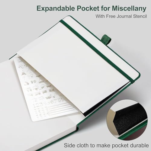 AHGXG Dotted Journal Notebook, 160 Numbered Pages, A5 Medium Size (5.7'' x 8.3''), 120 GSM Thick Paper, Leather Hardcover, for Journaling, Planning, Tracking (Dark Green) - color: Dark Green, style: Dotted