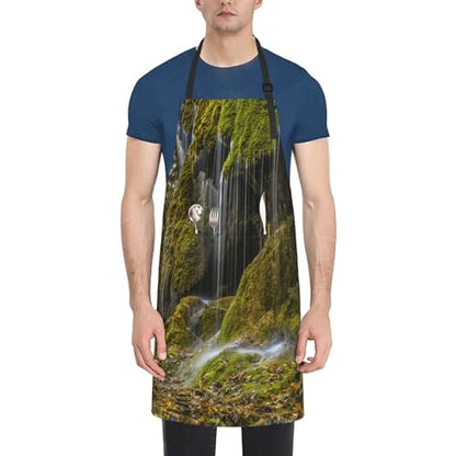 Waterfall On Mountain Waterproof Apron With Pockets For Adults-Adjustable Bib Apron For Cooking, Gardening, Painting,Housework