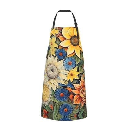 Prancing Brown Horse Heavy Duty Waterproof Apron with Pockets for AdultsResistant Grilling, Gardening, Painting - color: Oil on Canvas Sunflower