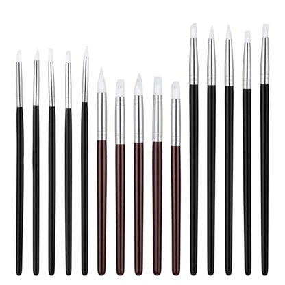 15 Pcs Professional Silicone Rubber Tip Paint Pens Brushes Silicone Paint Brushes for Crafts 5 Shapes Head Rubber Paints Pens Flexible Clay Carving Tools for Handicraft Sculpting Pottery Nail Art