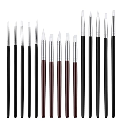 15 Pcs Professional Silicone Rubber Tip Paint Pens Brushes Silicone Paint Brushes for Crafts 5 Shapes Head Rubber Paints Pens Flexible Clay Carving Tools for Handicraft Sculpting Pottery Nail Art