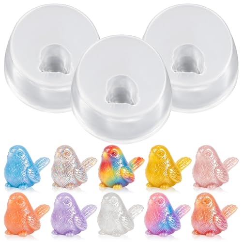 Mini Cute Tiny Bird Figurines Silicone Mold, 3 Pcs Micro Dollhouse Animal Epoxy Casting Mold with Realistic Shapes for DIY Resin Art Fairy Garden Miniatures Landscape Crafts Decor - color: 3 Pcs Tit Birds2 White
