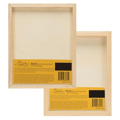 Da Vinci Pro Birch Wood Panel 1-5/8" Deep – Bundle of 4 Small Rectangular Panels - Fine Textured, Warp Resistant, Lightweight & Rigid –for Mounting Sanded Pastel or Watercolor Paper, Linen or Canvas