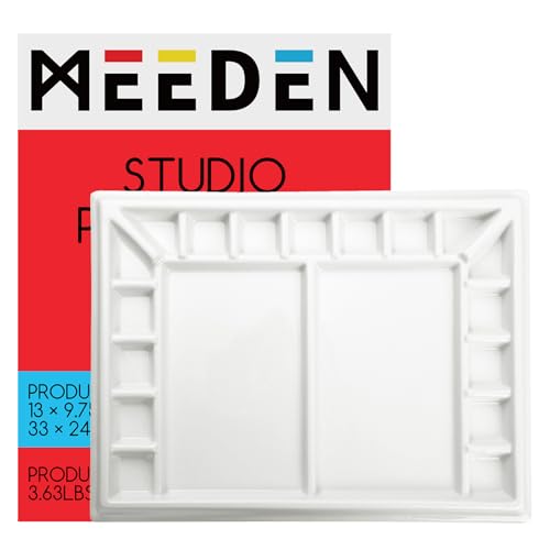 MEEDEN Ceramic Watercolor Palette：Large Porcelain Artist Paint Palette Rectangle 13 x 9.8 inch - Art Mixing Tray for Gouache, Watercolor, Acrylic Painting - Without a Lid - size: 13 x 9.8 inch-no lid