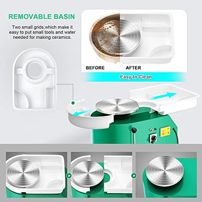 Pottery Wheel Pottery Forming Machine 25CM 350W Electric Pottery Wheel with Detachable Basin Foot Pedal DIY Clay Tool Ceramic Machine Work Clay Art Craft (Green)1 - color: green