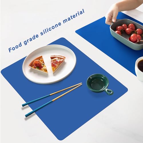 Silicone Placemats, Food-Grade Non-Slip Waterproof, Dining, Countertop Protector, Kitchen Counter Mat, Heat Resistant, Baking mat Dishwasher Safe - color: Classic Blue, size: 15.7 x 11.8 in - 4pcs (0.04 in)