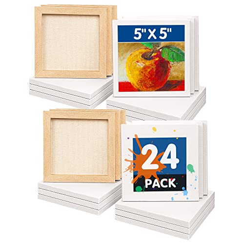 FIXSMITH Mini Stretched Canvas for Painting - 24 Pack 5 x 5 Inch, 2/5” Profile Small Square Canvases, 100% Cotton Little Blank Canvas, Home Decor Project,Art Supplies for Acrylic Oil Painting - size: 5"X5"