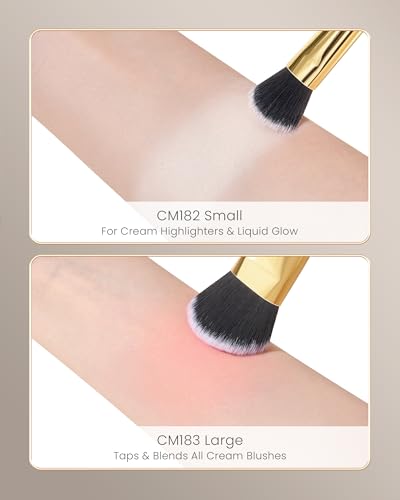 Desert Oak Series Cream Cheek Duo Brush Set - CM 182 Precision Highlighter & CM 183 Angled Blush Brush for Cream/Liquid Products, Bubinga Handle & Brass Ferrule - color: CM-0182+CM-0183, size: 2 Piece