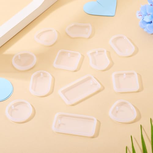 12Pcs Silicone Molds Assorted Shapes Resin Epoxy Molds for Keychain Charms Pendants Handmade Necklace Jewelry Casting Mold for DIY Craft Supplies White 1.61~2.05x1.36~1.65x0.30inch