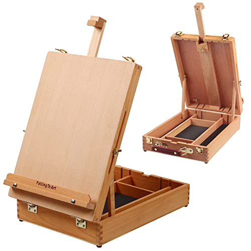 Falling in Art Wooden Tabletop Easel, Beech Wood Sketchbox Desktop Easel for Painting, Portable Art Drawing Easel for Beginners and Professionals - style: Tabletop Easel