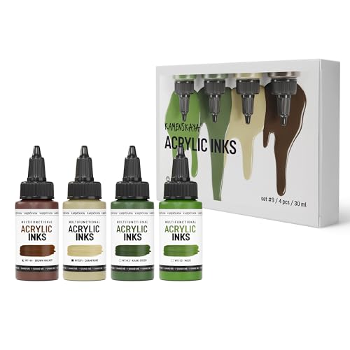 Kamenskaya Acrylic Inks for Artists - Acrylic Ink Set, Color Combination #9-4 pcs. 1 Fl Oz (30 ml) Each - color: Color Combination #9, style: Core Line