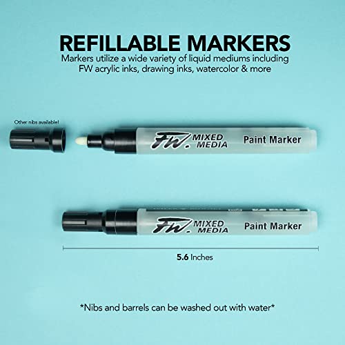 Daler Rowney FW Mixed Media Paint Markers - 1-2 mm Round Paint Marker Nibs - 2-Pack with Extra Nibs for Liquid Media, Medium - style: 2X1 1-2MM Round, Marker