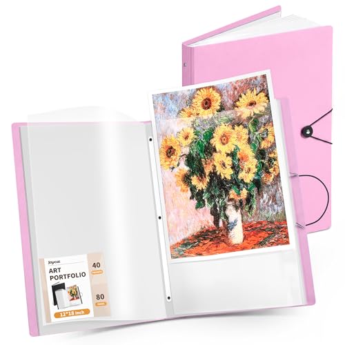 JoyCat Art Portfolio Binder Fits 12"x18" for Diamond Art Painting, 40 Pockets Slevees Protectors Art Folder with Clear View Pages, 80 Sheets Presentation Binder for Artists and Students (Pink) - color: Pink, size: 12x18 inch