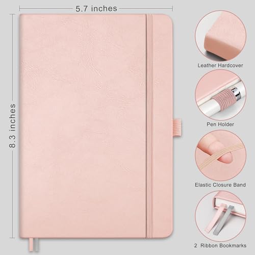 AHGXG Dotted Journal Notebook, 160 Numbered Pages, A5 Medium Size (5.7'' x 8.3''), 120 GSM Thick Paper, Leather Hardcover, for Journaling, Planning, Tracking (Rose Gold) - color: Rose Gold, style: Dotted