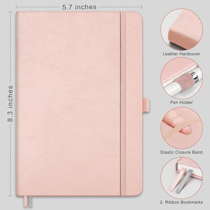 AHGXG Dotted Journal Notebook, 160 Numbered Pages, A5 Medium Size (5.7'' x 8.3''), 120 GSM Thick Paper, Leather Hardcover, for Journaling, Planning, Tracking (Rose Gold) - color: Rose Gold, style: Dotted