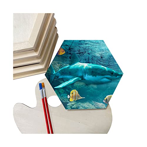 Hexagon Wood Canvas for Crafts, Framed Wooden Panel Boards for Painting (8x9 in,6 Pack)