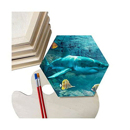 Hexagon Wood Canvas for Crafts, Framed Wooden Panel Boards for Painting (8x9 in,6 Pack)