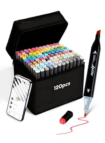 Brled 120 Colors Alcohol Markers with Free App, Chisel & Fine Tip Alcohol-Based Marker Set for Adults, Dual Tip Artist Markers for Drawing, Coloring Illustration, Painting and Great Gift Idea - color: 120 Colors