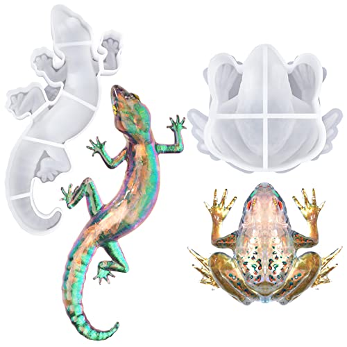 LET'S RESIN Resin Molds Silicone, 2 Pcs Animal Epoxy Resin molds with Realistic Frog and Lizard Shapes, 3D Lifelike Silicone Molds for Epoxy Resina, Wall Desktop, Cabinets Decor - color: Frog and Lizard