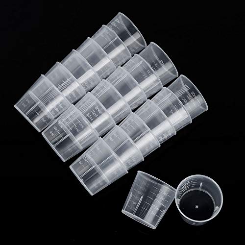 AKOAK 100 Pieces 30 ml (1 oz) Graduated Cup - Plastic Measuring Cup, Disposable Mixing Cup for Mixing Pigments, Paints, Liquids, Epoxies, Resins - With Lid
