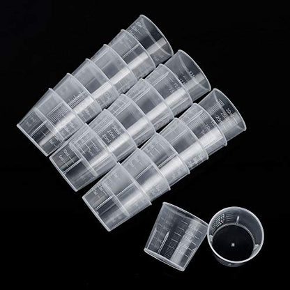 AKOAK 100 Pieces 30 ml (1 oz) Graduated Cup - Plastic Measuring Cup, Disposable Mixing Cup for Mixing Pigments, Paints, Liquids, Epoxies, Resins - With Lid