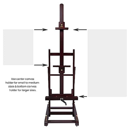 SoHo Urban Artist Pro Table Easel - Wooden Easel with Mahogany Finish, Adjustable Height to 100", Holds Canvases Up to 64", Tabletop Easels for Painting with Crank System and Casters