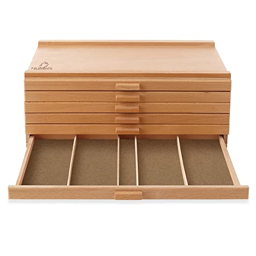 7 Elements 6 Drawer Wooden Artist Storage Supply Box for Pastels, Pencils, Pens, Markers, Brushes and Tools - size: 6-Drawer