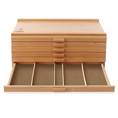 7 Elements 6 Drawer Wooden Artist Storage Supply Box for Pastels, Pencils, Pens, Markers, Brushes and Tools - size: 6-Drawer