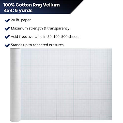 Pacific Arc Professional Cotton Rag Paper Vellum 18 Inch by 5 Yard Roll Gridded 4 x 4, White… - color: Grid 4 x 4, size: 18 Inch x 5 Yard