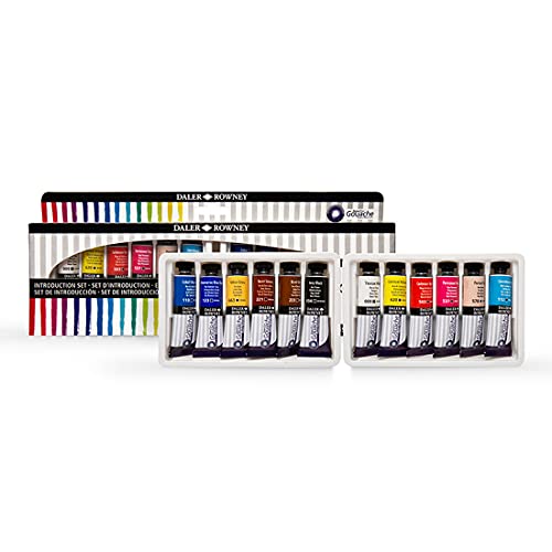 Daler-Rowney Aquafine Gouache Paint Introductory Set of 12 Colours x 15ml Tubes, Ideal for Beginner Artists & Students, Water-Based Paint for Canvas and Paper, Opaque Watercolours