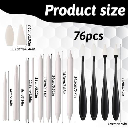 76 PCS Oil Pastel Blending Tools for Drawing, Blending Stumps and Paper Art Blenders Set with 60pcs Replacement Heads, Sponge Pens Sketch Drawing Tools for Highlighting Shadowing