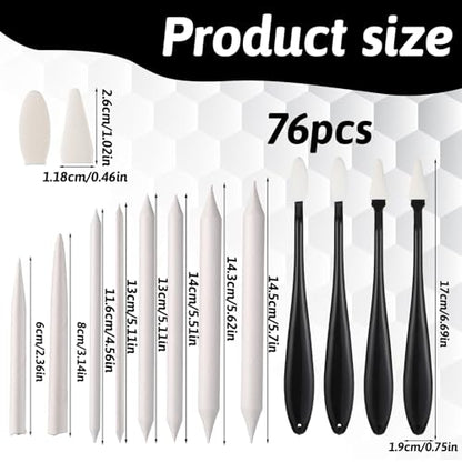 76 PCS Oil Pastel Blending Tools for Drawing, Blending Stumps and Paper Art Blenders Set with 60pcs Replacement Heads, Sponge Pens Sketch Drawing Tools for Highlighting Shadowing