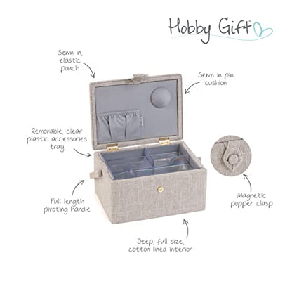 Hobby Gift Medium Sewing Box Organiser, Fabric Covered Storage Box with Handle, Internal Tray, Pin Cushion and Pocket for Sewing, Quilting and Knitting Supplies - color: Birds on Bobbin