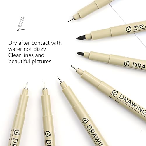 Micro Fineliner Drawing Art Pens: 12 Black Fine Line Waterproof Ink Set Artist Supplies Archival Inking Markers Pigment Liner Point Journaling Sketch Outline Watercolor Technical
