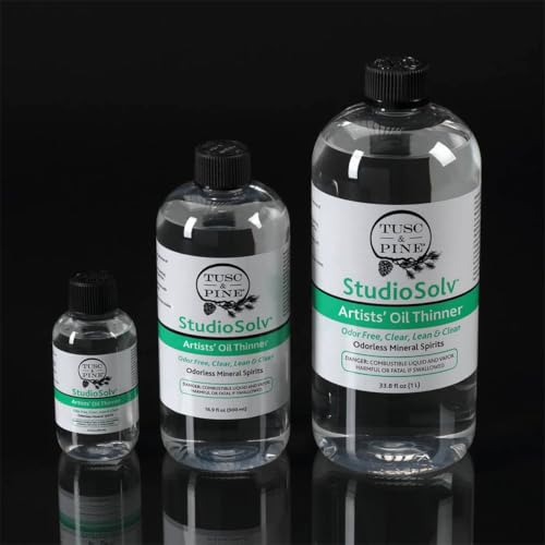 Tusc & Pine StudioSolv™ Odorless Mineral Spirits 33.8oz (1L) - Purified Odor-Free Spirit Solvent for Thinning Oils, Artists, Painting Thinner, Professionals, & More!
