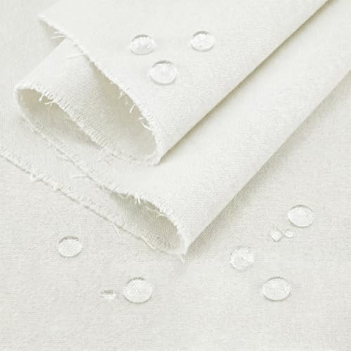 Q&J Fabric Co. 5 Yards Waterproof Canvas Fabric by the Yard 8oz Cotton Canvas Fabric 59 Inch Wide White Tarp Medium Weight Outdoor Fabric for Sewing Chair Cushion Tent Tarp Bags Furniture Upholstery - color: White, size: 5 Yards