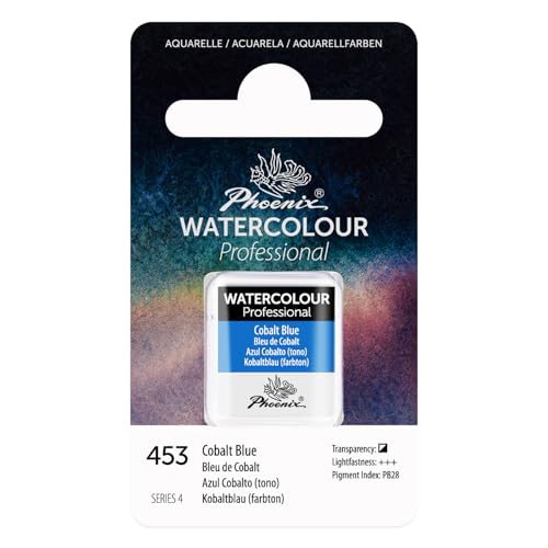 PHOENIX Professional Watercolor Paint - Single Watercolor Half Pan - Cobalt Blue 453 - color: Cobalt Blue, size: 1 Count (Pack of 1)