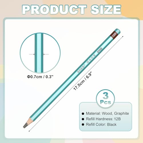 PATIKIL 12B Drawing Pencils for Sketching, Set of 3 Hexagonal Graphite Sketch Pencils Professional Sketching Art Supplies for Drawing Shading Writing Art Artists Beginners, Black - style: 12B
