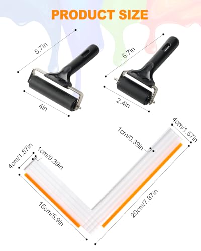 UCEC 3 Pack Paper Positioning Tool (6×8 inch) with Brayer Roller Set, Gel Plate Printing Tool with 2 Rubber Rollers (2.4in& 4in) for Crafting, L Square Ruler for Paper Alignment Gel Plate Printmaking - color: Small:6 x 8 in(with 2.4‘’&4‘’brayer)
