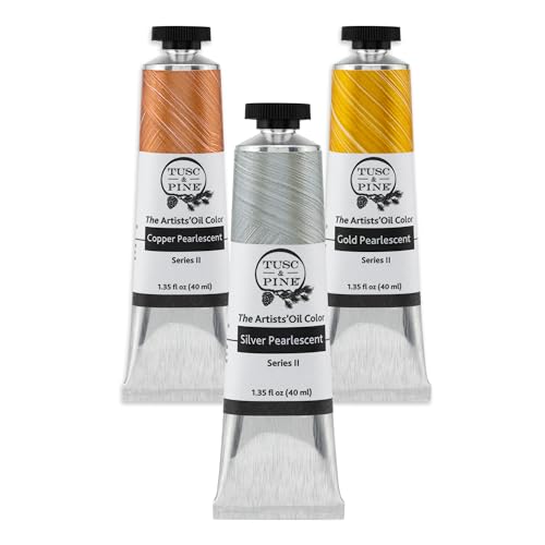 Tusc & Pine Artist Oil Paint - 40 ml Set of 3 - Assorted Metallic Colors - Non-Yellowing, Creamy Consistency, Max Pigment Load, Small Batch Milled Oil Paints Developed for Professional Artists - color: Metallic, size: 1 Count (Pack of 3)